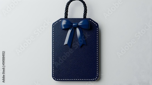 Stylish Navy Badge Mockup with Bow on Isolated White Background