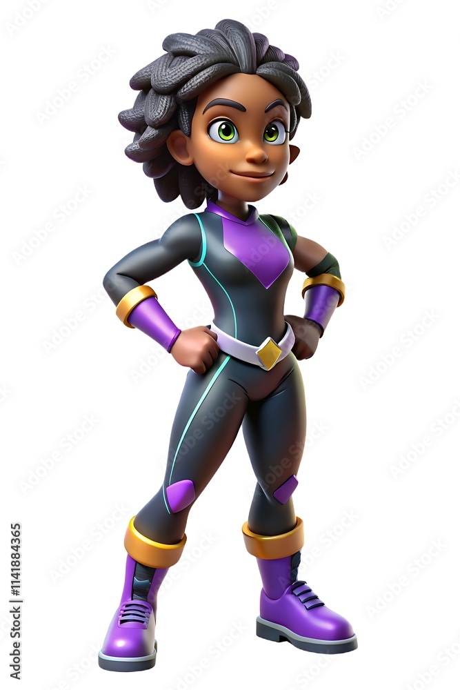 Personnage féminin noir fantastique 3D dans un style de jeu, isolé sur fond blanc, prêt pour l'action Personnage féminin noir fantastique 3D dans un style de jeu, isolé sur fond blanc, prêt pour l'action