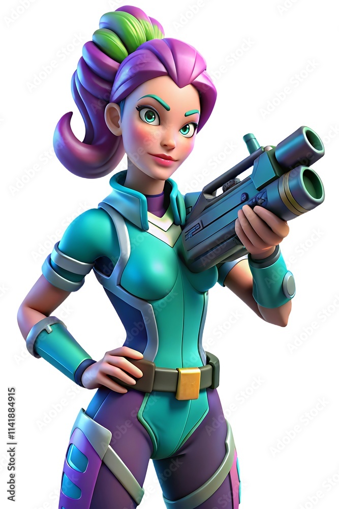 3D Female Fighter with Gun, Isolated on White Background, Ready for Gaming Action, Woman with Gun Character 3D Female Fighter with Gun, Isolated on White Background, Ready for Gaming Action, Woman with Gun Character