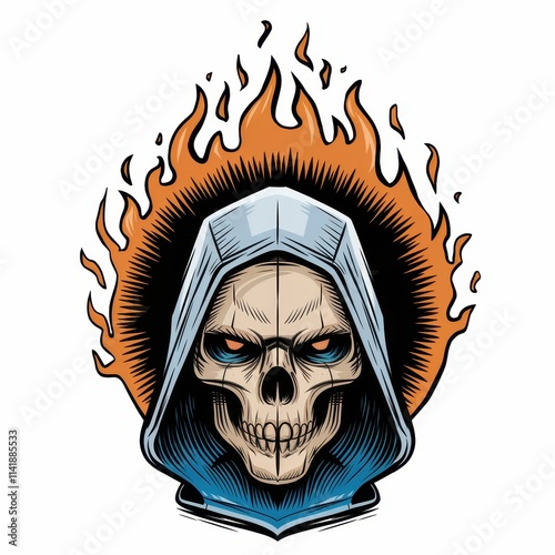 Fiery Hooded Skull Emblazoned in Flaming Glory photo