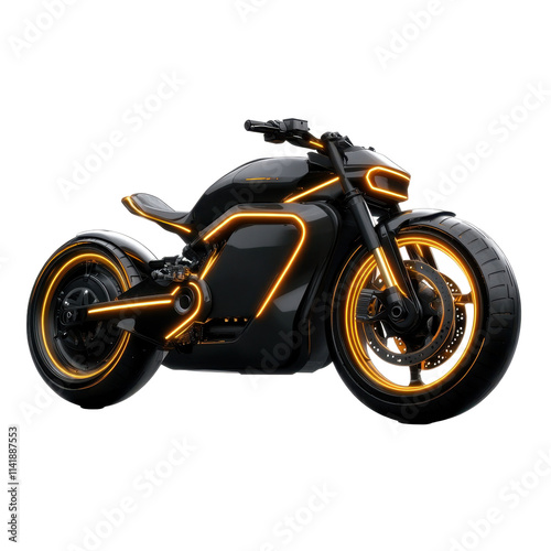 Futuristic Electric Motorcycle with Neon Accents Glowing in the Dark photo