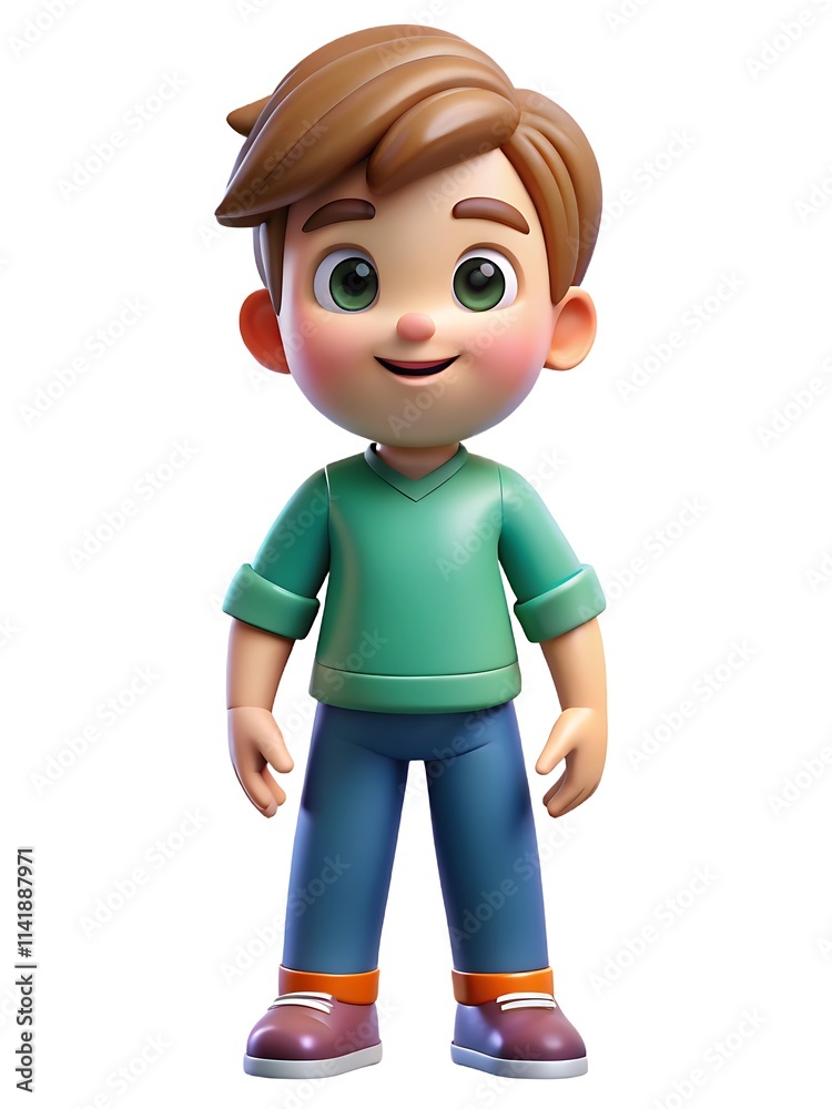 3D Gaming Style Boy Character Isolated on White Background, Full Body Shot for Gaming Projects 3D Gaming Style Boy Character Isolated on White Background, Full Body Shot for Gaming Projects