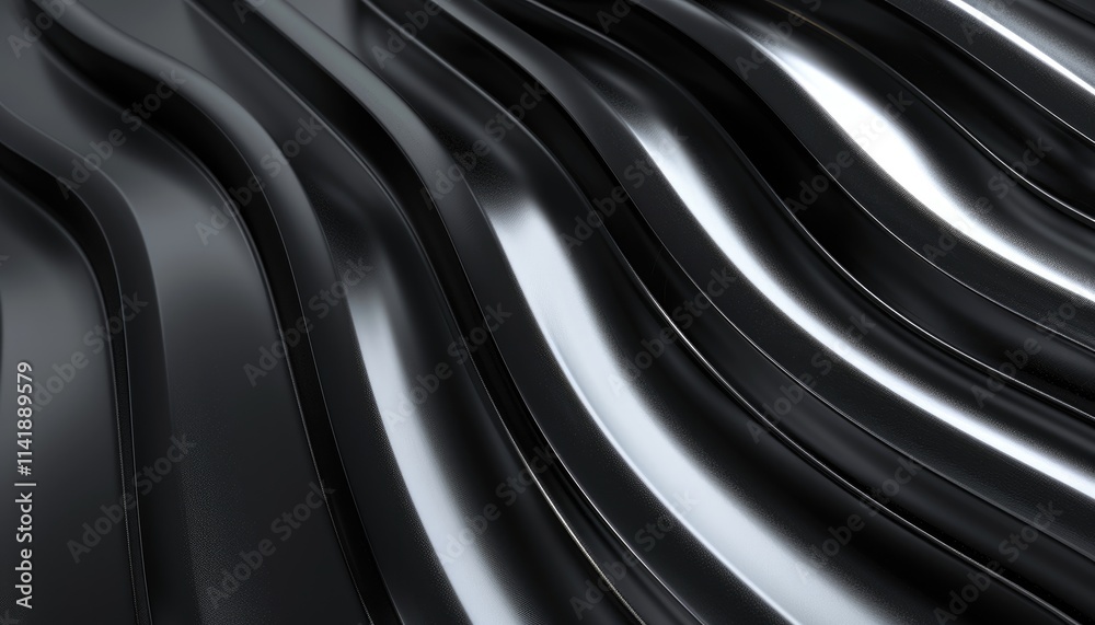 Obraz premium Abstract Black Wavy Metallic Surface Design