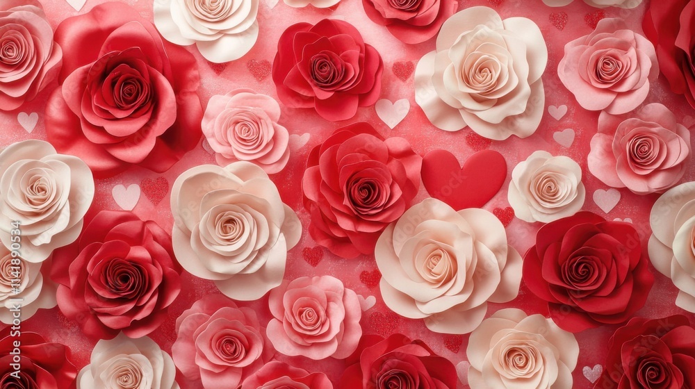 Naklejka premium a wall of paper roses with hearts on them