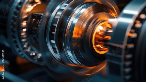 Detailed close-up of a flywheel in motion, illustrating rotational dynamics and energy transfer in mechanical engineering systems