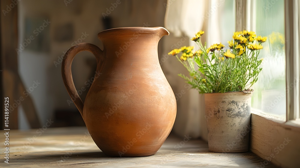 Handmade traditional clay pitcher with natural finishes, representing the timeless beauty of earthenware