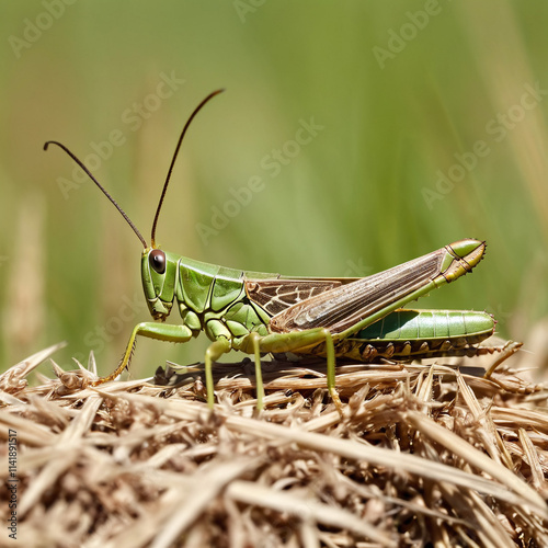 Insekten - Lebendige Heuschrecke im Kornfeld photo