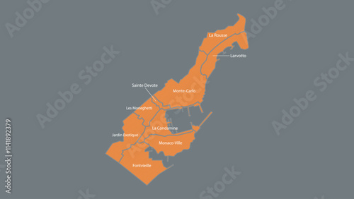Modern Map of Monaco with Interactive Features, Flat design Monaco outline map.