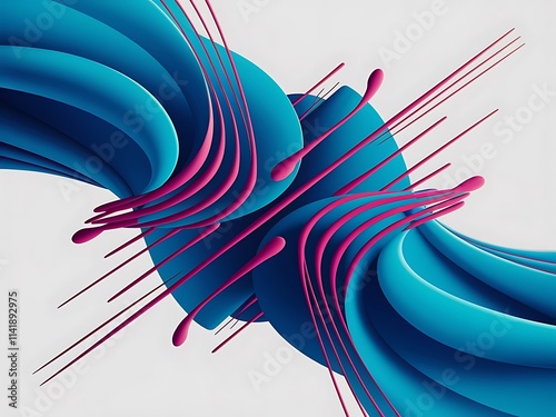 Abstract geometric shapes dynamic composition made of various blue and pink color rounded lines diagonal on white background minimali motion design vector illustration photo