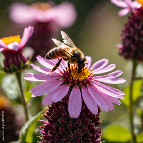 Insekten - Biene saugt Nektar auf Wiesenblume photo