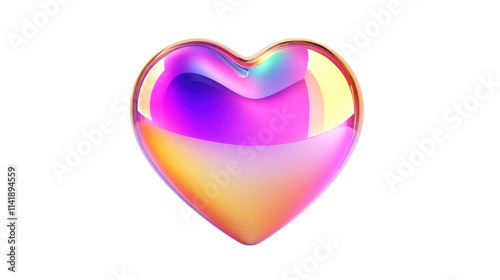 Iridescent Heart Shape with Vibrant Gradients Reflecting Light in a Stunning Display of Colors for Romantic or Emotional Themes