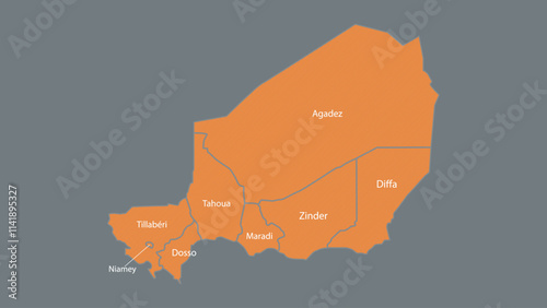 Modern Map of Niger with Interactive Features, Flat design Niger outline map.