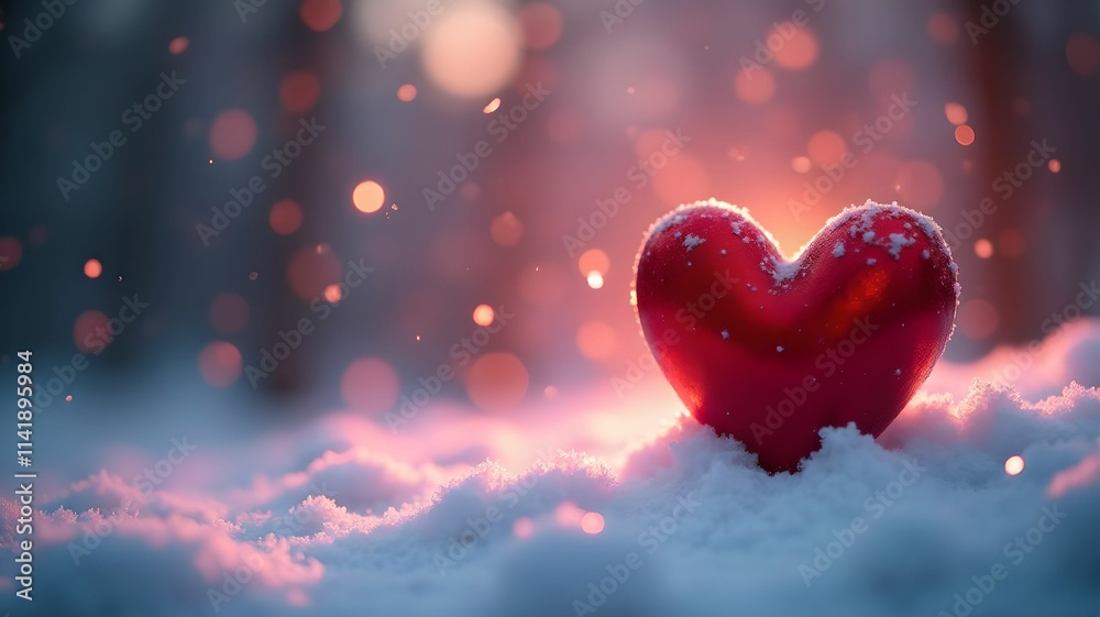 Valentine with heart on snow background and place for text, bokeh Valentine with heart on snow background and place for text, bokeh