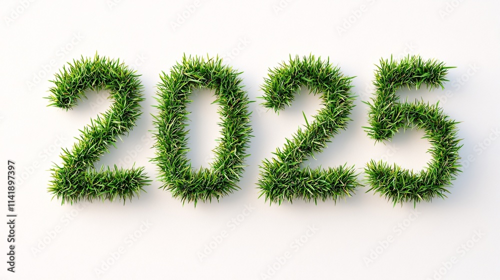 Green grass forms the numbers 2025 on a white background, symbolizing growth and renewal. Green grass forms the numbers 2025 on a white background, symbolizing growth and renewal.