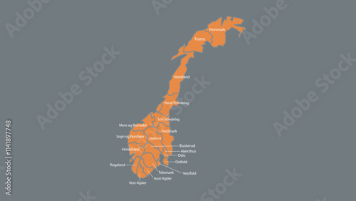 Modern Map of Norway with Interactive Features, Flat design Norway outline map.
