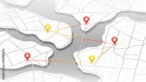 Travel concept. Geolocation and abstract GPS navigation, online navigation map pointer, place mark with map navigation. Tracking path with app. Vector illustration