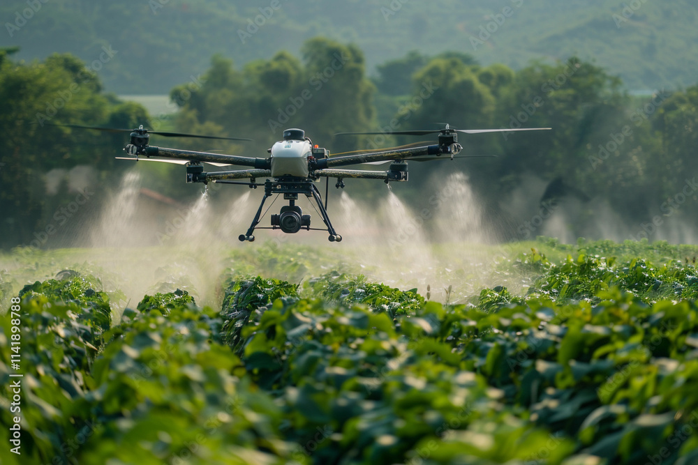 Fototapeta premium Drone flying in sky over beautiful nature during observation from top