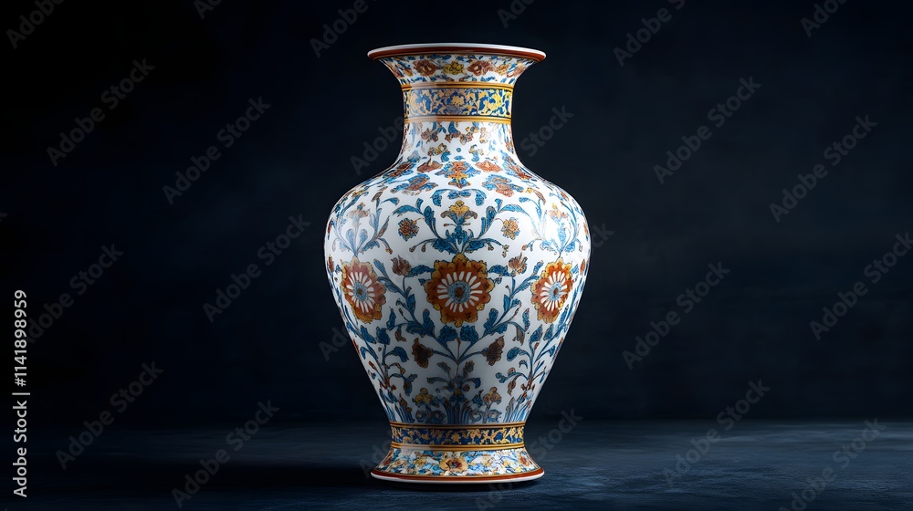Intricately decorated traditional oriental vase with detailed designs on an isolated background, representing classic craftsmanship Intricately decorated traditional oriental vase with detailed designs on an isolated background, representing classic craftsmanship