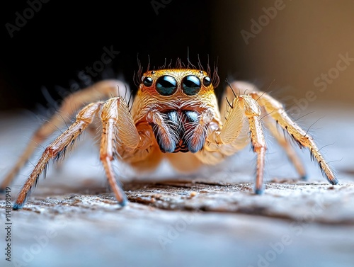 Close-up of a spider highlighting its intricate features and textures. photo