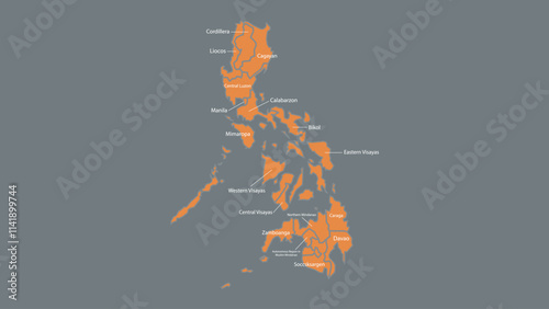Modern Map of Philippines with Interactive Features, Flat design Philippines outline map.