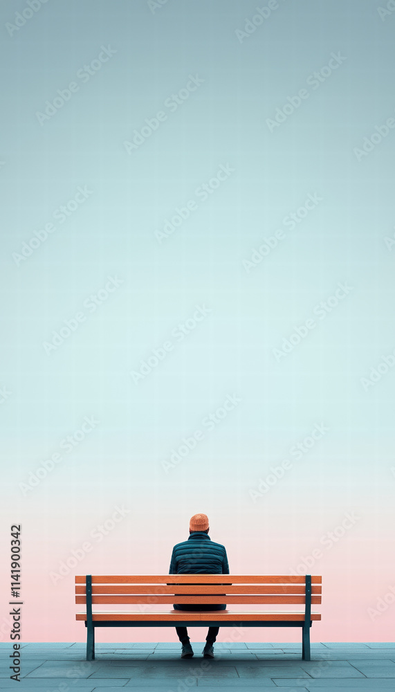 person sitting alone on park bench, gazing at serene sky. calm atmosphere evokes sense of solitude and reflection, perfect for contemplation person sitting alone on park bench, gazing at serene sky. calm atmosphere evokes sense of solitude and reflection, perfect for contemplation