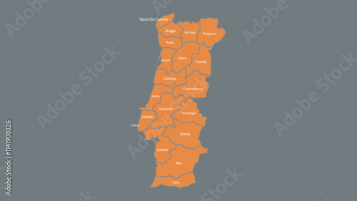 Modern Map of Portugal with Interactive Features, Flat design Portugal outline map.