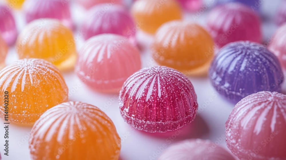 Obraz premium Colorful Jelly Confections in Various Shades and Shapes Spread Across a Bright Surface, Showcasing a Sweet and Whimsical Candy Display Perfect for Any Treat Collection