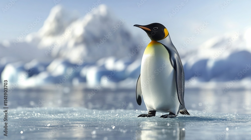 Fototapeta premium The emperor penguin, a majestic polar bird, stands majestically in the cold polar landscape
