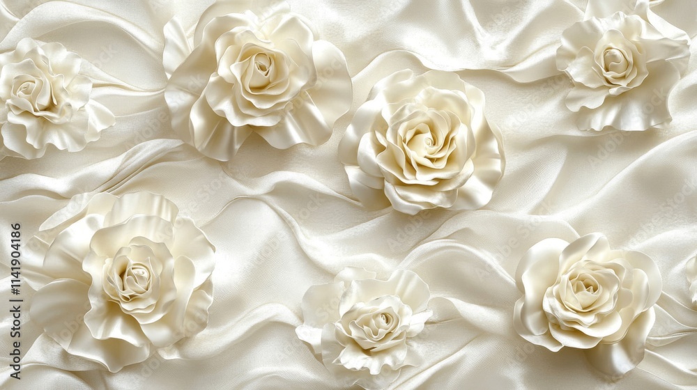 Elegant Cream Roses on Silken Fabric Background Elegant Cream Roses on Silken Fabric Background