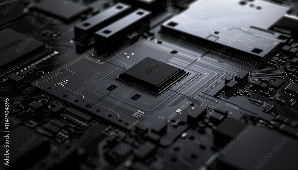 Black Circuit Board Shows Central Processing Unit Black Circuit Board Shows Central Processing Unit