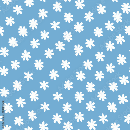 seamless pattern with white daisy, blue background
