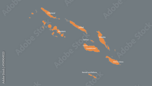 Modern Map of Solomon Islands with Interactive Features, Flat design Solomon Islands outline map.
