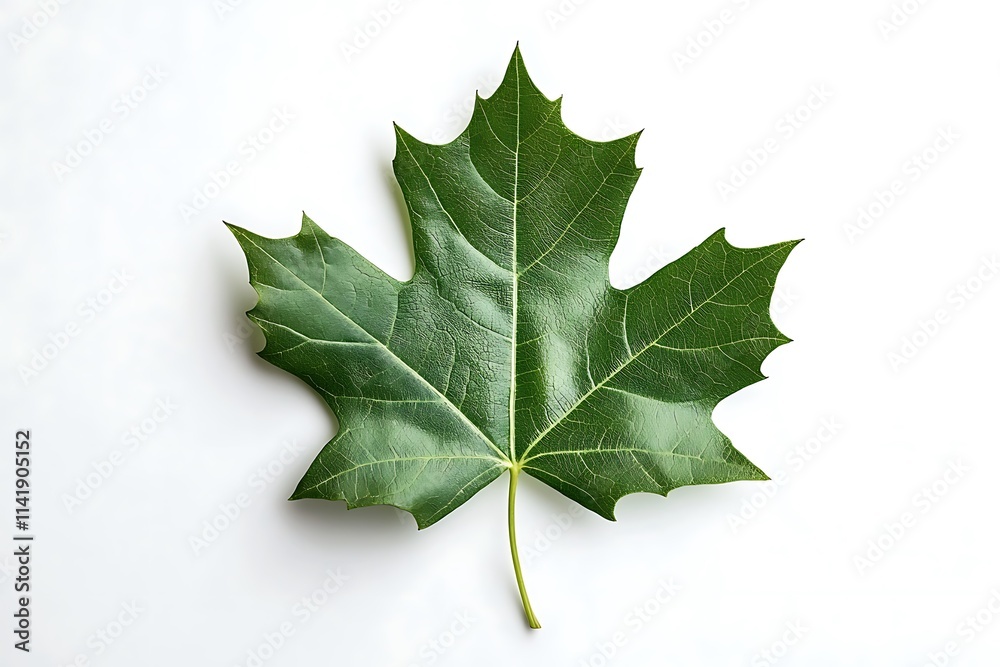 Fototapeta premium Single green leaf isolated on white background 