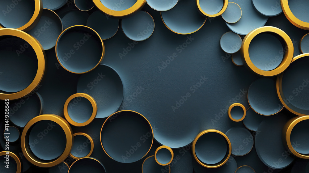 Abstract dark teal and gold circles create modern, elegant background Abstract dark teal and gold circles create modern, elegant background