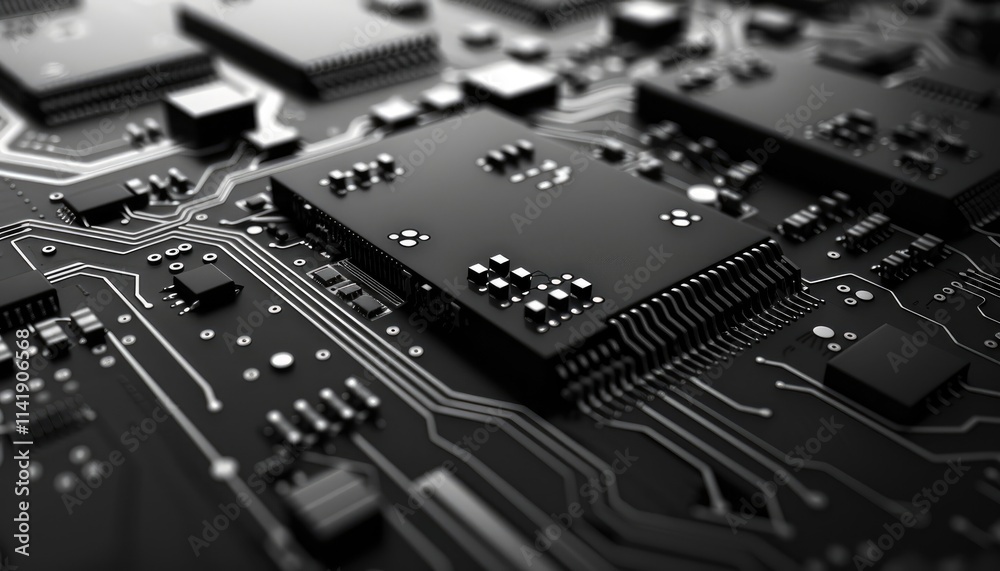 Closeup View Of A Modern Circuit Board With Integrated Components Closeup View Of A Modern Circuit Board With Integrated Components