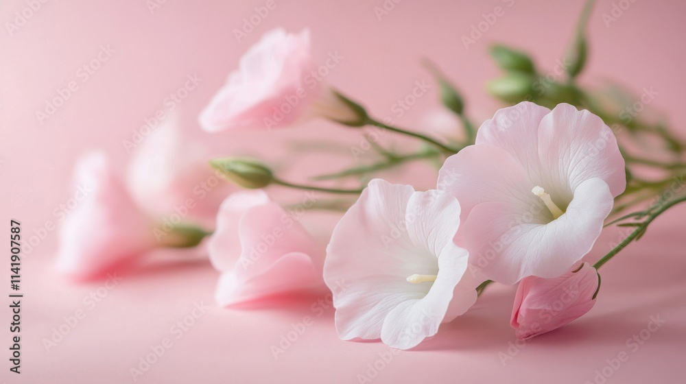 Delicate Pink Lisianthus Flowers on Pink Background Delicate Pink Lisianthus Flowers on Pink Background