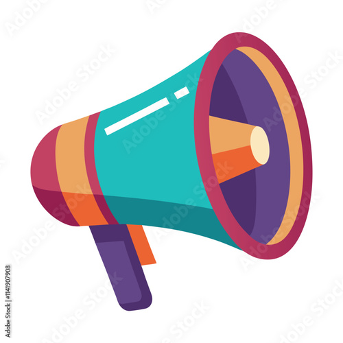Red 3D megaphone on white background used for announcements and public communication