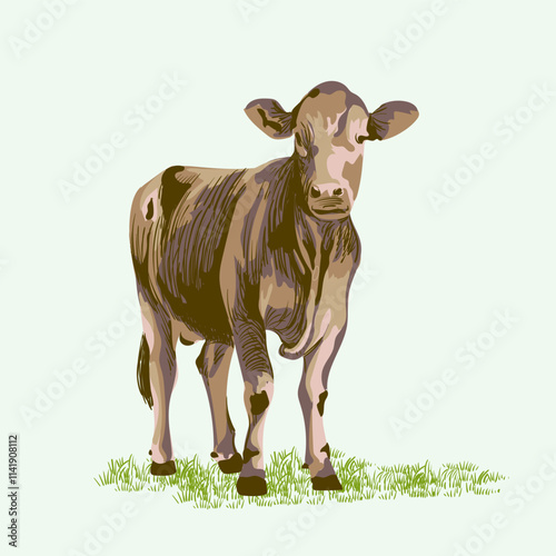 Cow cattle  poultry farm animal collection hand drawn vector illustration. Isolated on white background.