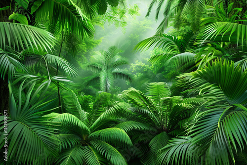 Lush Tropical Rainforest with Greenery Vines