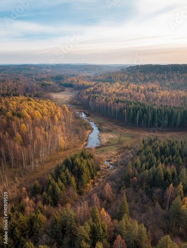 Aerial view of autumn forest