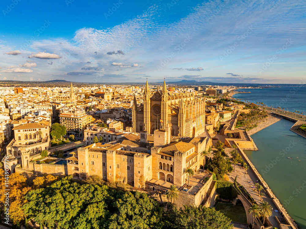Fototapeta premium Palma de Mallorca, port marina Majorca Cathedral 