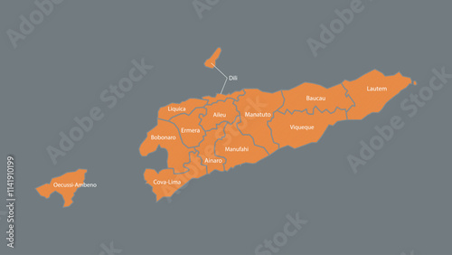 Modern Map of Timor-Leste with Interactive Features, Flat design Timor-Leste outline map.