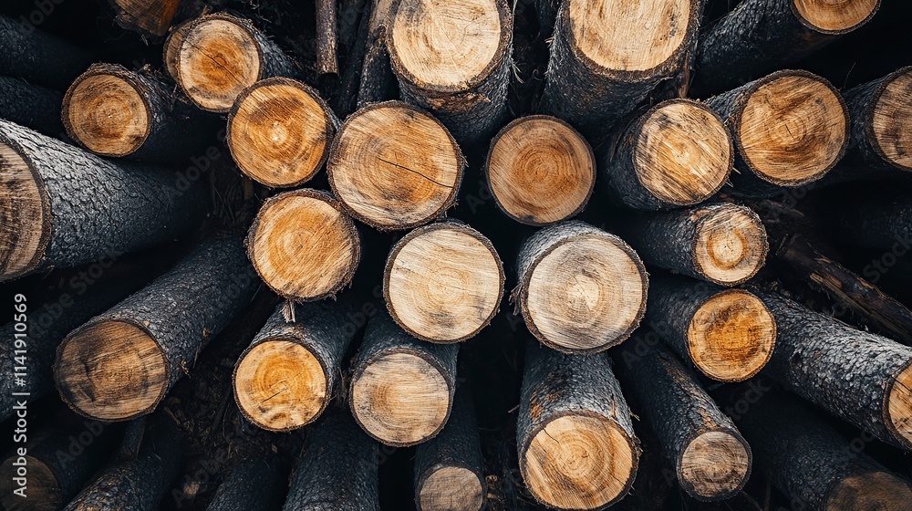 Pile of cut wood stacked neatly in a forest setting Pile of cut wood stacked neatly in a forest setting