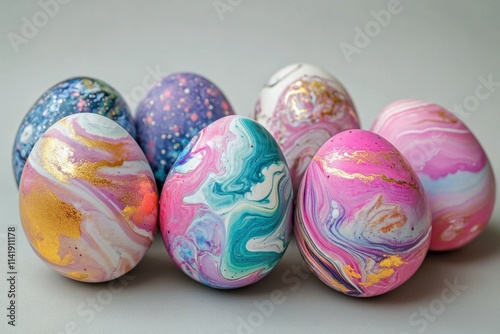 A captivating gathering of marbled Easter eggs showcasing a variety of vivid colors and intricate patterns all together.