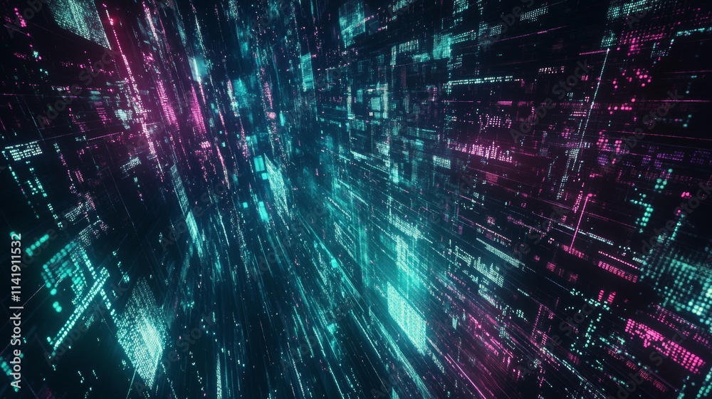 high-tech background showcasing abstract flowing data streams, glowing binary code, and digital particles, creating a visual representation of artificial intelligence and quantum technology, 16:9 high-tech background showcasing abstract flowing data streams, glowing binary code, and digital particles, creating a visual representation of artificial intelligence and quantum technology, 16:9