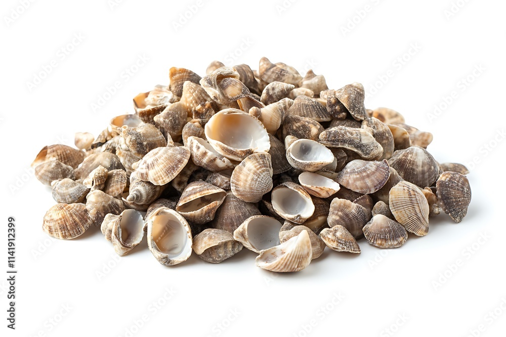 Pile of seashells isolated on a white surface Pile of seashells isolated on a white surface