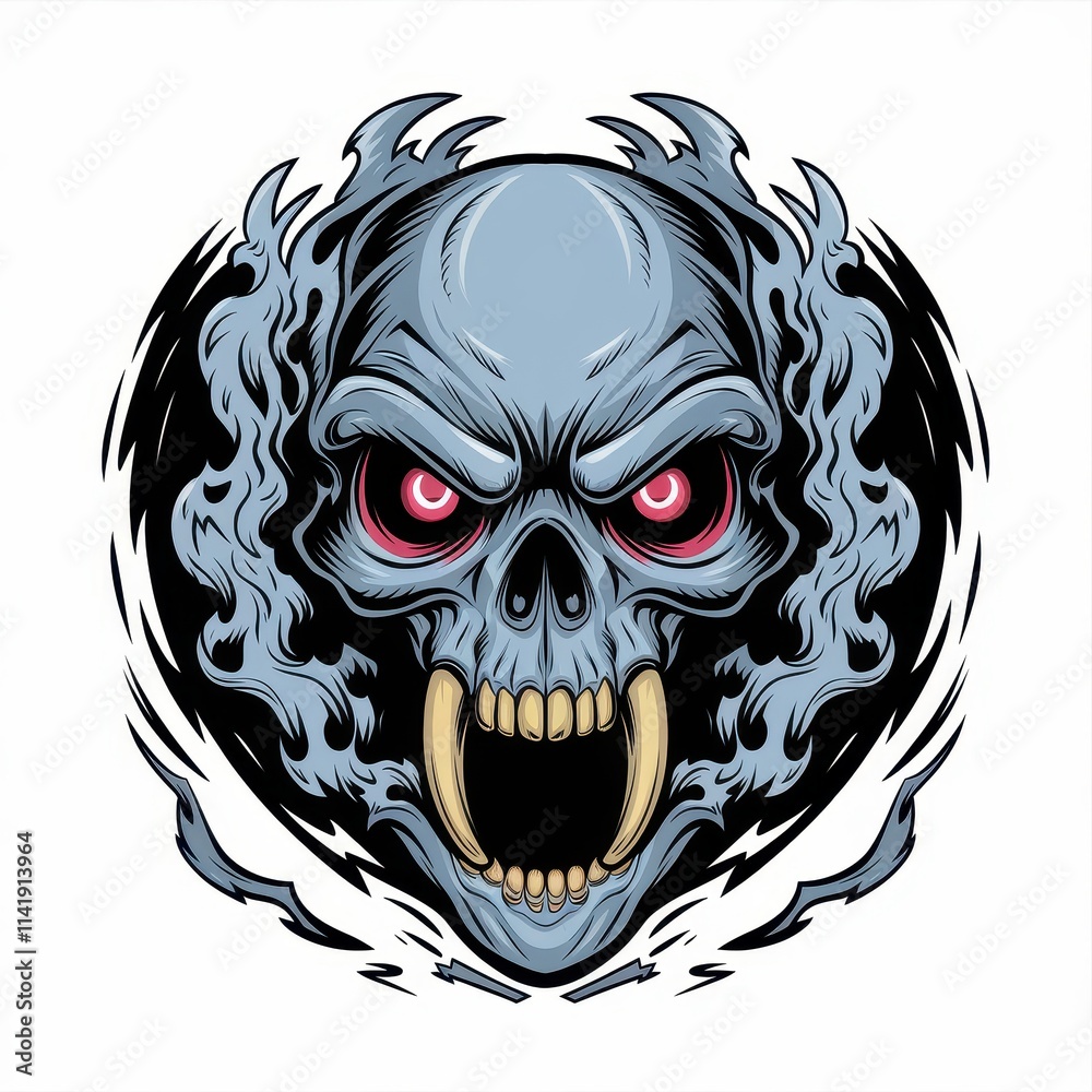 Fototapeta premium Fierce demonic skull with sharp teeth and glowing eyes