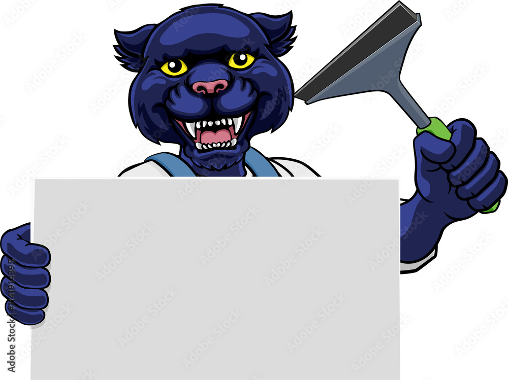 Obraz premium Window Cleaner Panther Car Wash Cleaning Mascot
