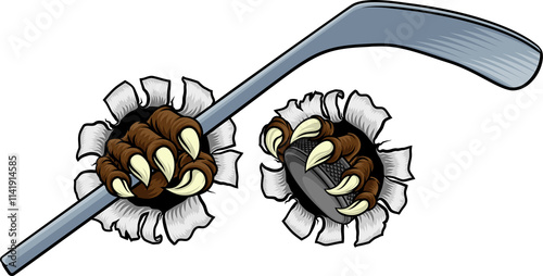 Photography Ice Hockey Stick Puck Claws Cartoon Monster Hands