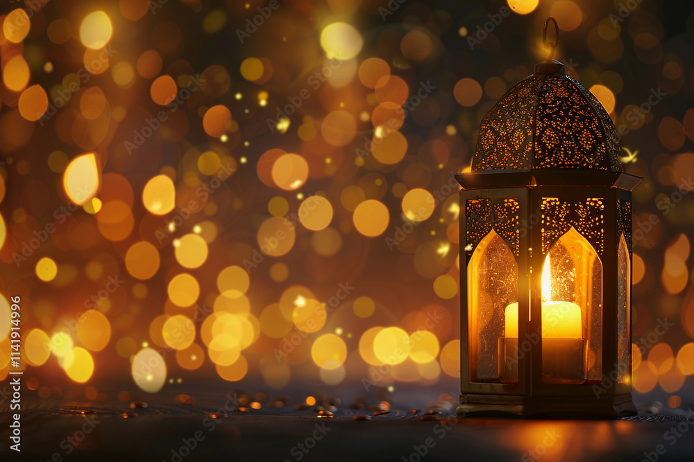 Fototapeta premium Beautiful greeting card with holiday composition for celebrate Ramadan